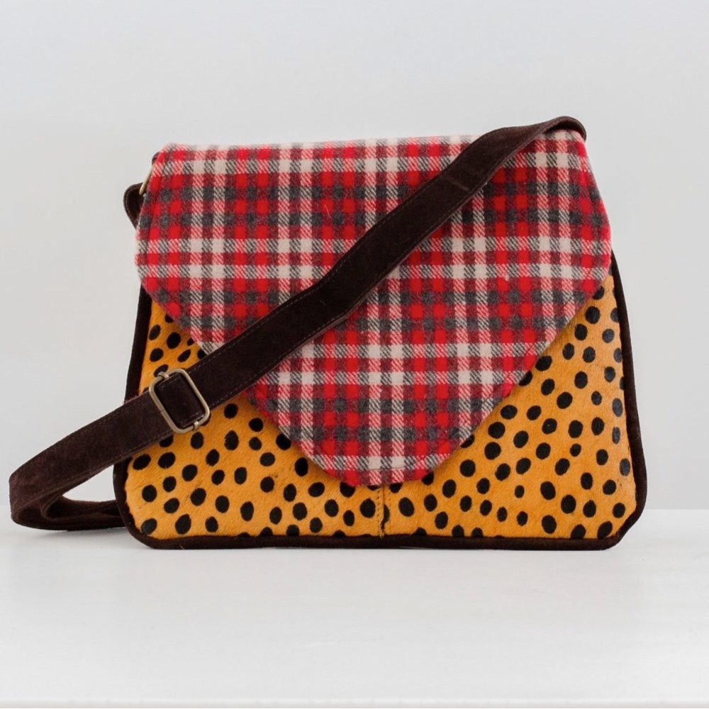 Panache Plaid Leopard Calf Hair Crossbody Purse
